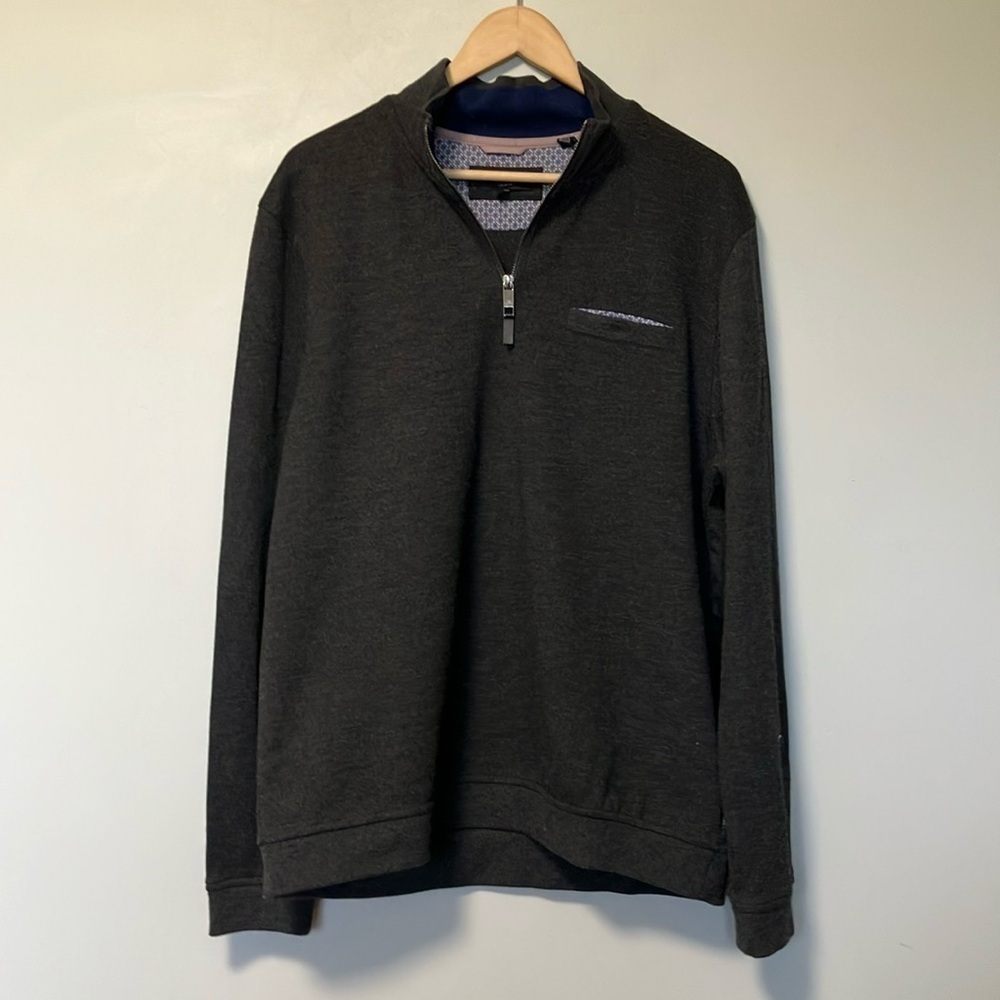 Ted Baker Men's Charcoal Grey Quarter-Zip Sweater